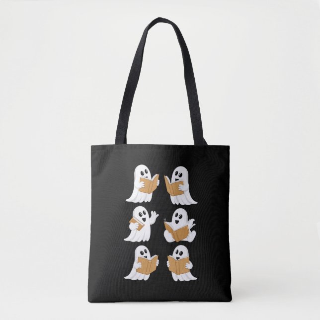 Bolsa Tote Professora do Halloween Ghost Leading Books Biblio (Frente)