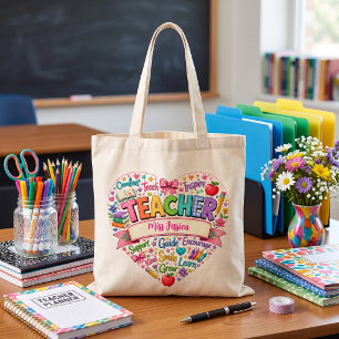 Bolsa Tote Professoral Inspirador Coração Retro Fofo