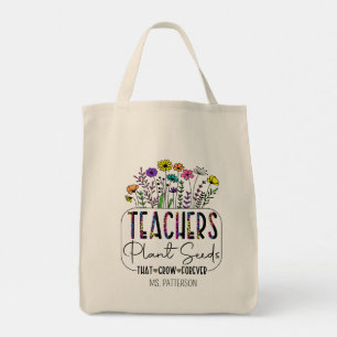 Bolsa Tote Professores Plantam Sementes Floral Nome Personali