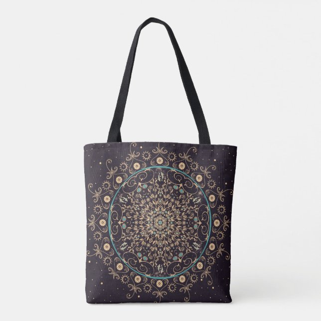 Bolsa Tote Profundamente - saco roxo da mandala do céu (Verso)