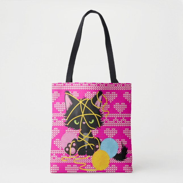 Bolsa Tote Projetos engraçados de tricô de gatos (Frente)