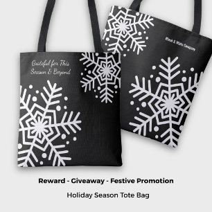 Bolsa Tote Promocional de Nome do Motto Floco de Neve Preto e