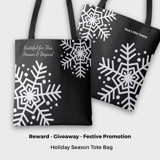 Bolsa Tote Promocional de Nome do Motto Floco de Neve Preto e (Black & White Snowflake Motto Name Promotional Tote Bag)