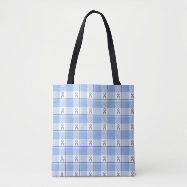 Bolsa Tote Prostate Cancer Awareness Plaid Light Blue Ribbon (Frente)