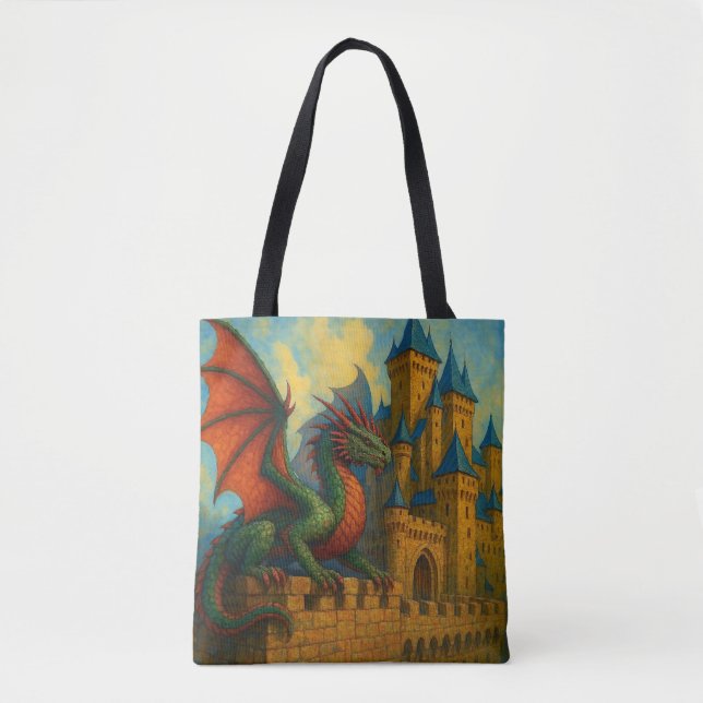 Bolsa Tote Protetor do Castelo do Dragão Medieval (Frente)
