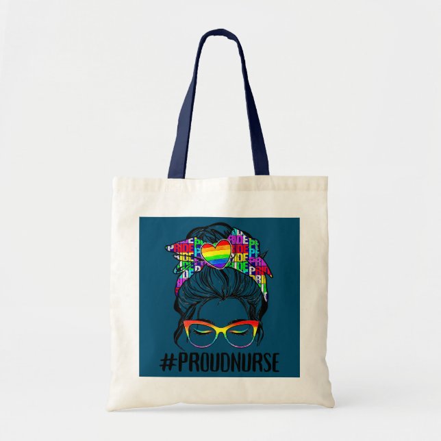 Bolsa Tote Proud Nurse LGBT Gay Pride Messy Bun LGBTQ Ally  (Frente)