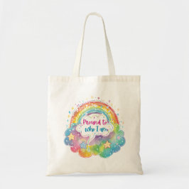 Bolsa Tote Proud to Who I Am Rainbow Art Self Love Pride Gift