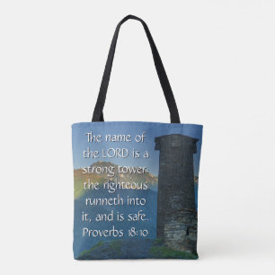 Bolsa Tote Provérbios 18 Torre Forte2 Versículo da Bíblia KJV