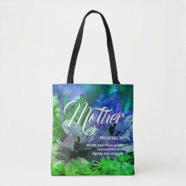 Bolsa Tote Proverbos Cristãos da MÃE 31 Blue Floral