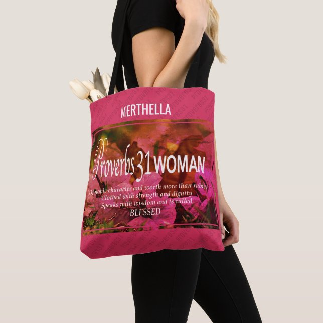 Bolsa Tote Proverbs Rosa 31 Mulher (Close Up)
