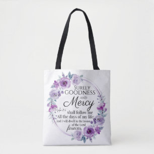 Bolsa Tote Psalm 23:6 Inspirational Bíblia Verso Roxo Floral