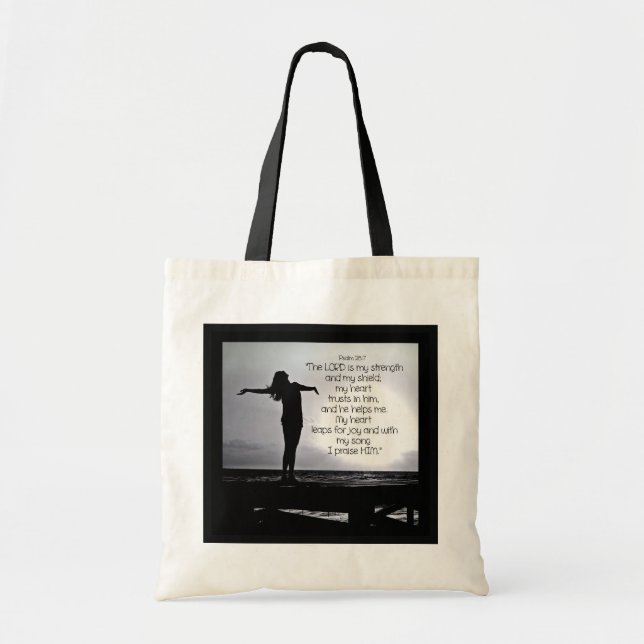Bolsa Tote Psalm Lord is my Strength Bible Quote Black Grey T (Frente)