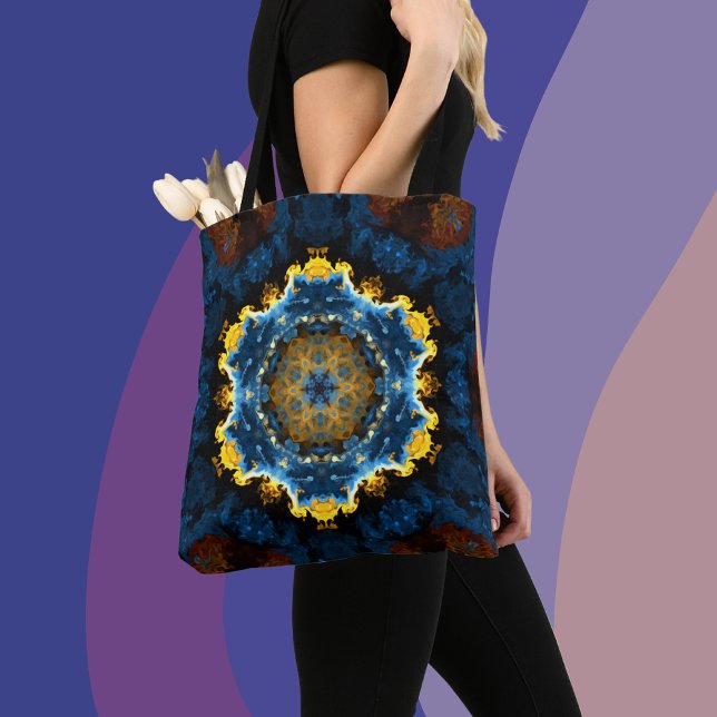 Bolsa Tote Psicodélica Flor Azul Amarelo e Laranja (Criador carregado)