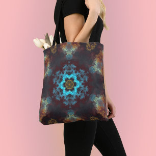Bolsa Tote Psicodélico Flor Azul, Vermelho e Amarelo