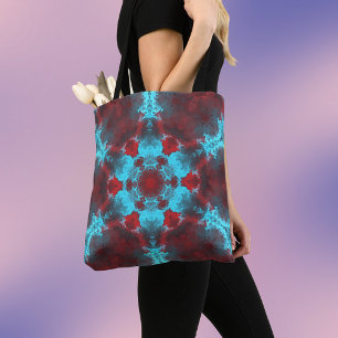 Bolsa Tote Psicodélico Flor de Hippie Vermelho e Azul