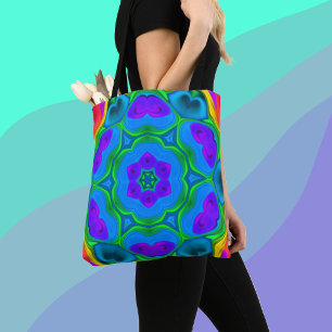 Bolsa Tote Psicodélico Hippie Flor Arco-Íris