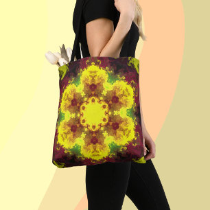 Bolsa Tote Psicodélico Mandala Flor Amarelo e Verde