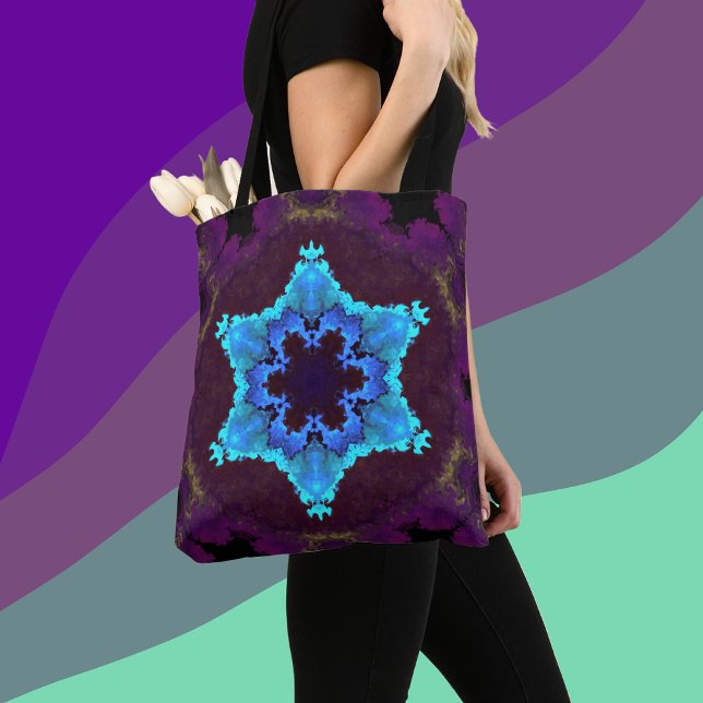 Bolsa Tote Psicodélico Mandala Flor Azul e Roxo (Criador carregado)