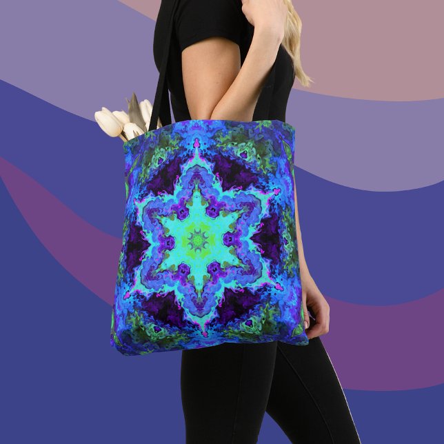 Bolsa Tote Psicodélico Mandala Flor Azul Verde e Roxo (Criador carregado)