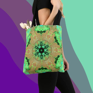 Bolsa Tote Psicodélico Mandala Flor Laranja e Verde