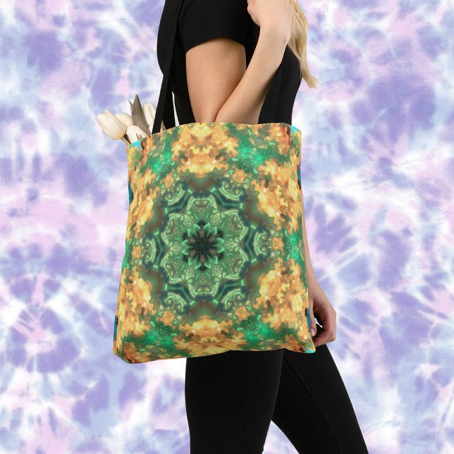 Bolsa Tote Psicodélico Mandala Flor Verde e Amarelo (Criador carregado)