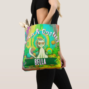 Bolsa Tote Psicodélico Meow & Destruir Gato Personalizado