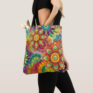 Bolsa Tote Psicodélico Padrão Floral