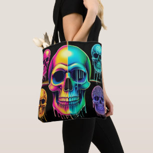 Bolsa Tote Psicodélicos Neon Skulls: Uma Arte Digital Vibrant