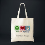 Bolsa Tote Psicologia do Amor pela Paz Personalizada<br><div class="desc">Psicologia do Amor pela Paz. Um belo presente psicólogo com um sinal de paz,  coração e cérebro humano. Um presente bonito e personalizado para um terapeuta que é bom em ajudar pessoas através da terapia.</div>