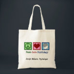 Bolsa Tote Psicologia do Amor pela Paz Personalizada<br><div class="desc">Psicologia do Amor pela Paz. Um belo presente psicólogo com um sinal de paz, coração e cérebro humano. Um presente bonito e personalizado para um terapeuta que é bom em ajudar pessoas através da terapia.</div>