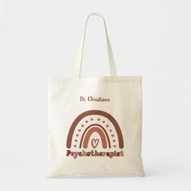 Bolsa Tote Psicoterapeuta Personalizado Boho Arco-íris (Frente)