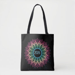 Bolsa Tote Psychedelic Fractal Mandala 2026 Design with Neon 