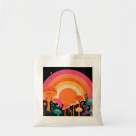 Bolsa Tote Psychedelic Mushroom Sunset – Retro Fantasy Nature
