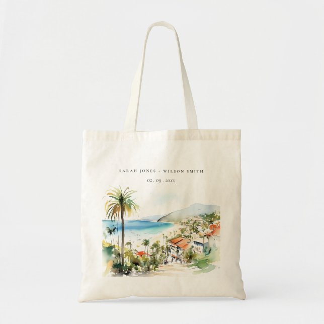 Bolsa Tote Puerto Vallarta Mexico Watercolor scape Wedding (Frente)