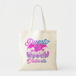 Bolsa Tote Puerto Vallarta Retro Sunset 80s Palm Trees