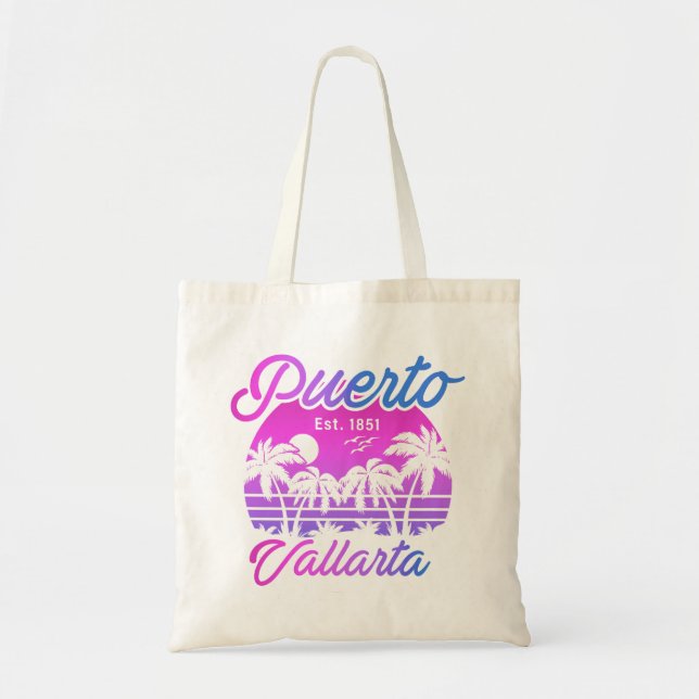 Bolsa Tote Puerto Vallarta Retro Sunset 80s Palm Trees (Frente)