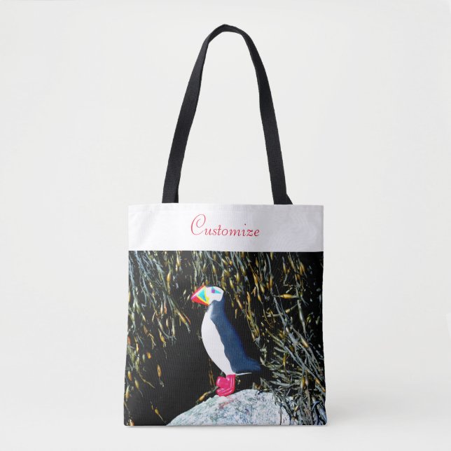 Bolsa Tote puffin de arte popular em rock (Frente)