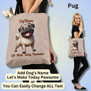 Bolsa Tote Pug - Adicionar o nome do cão, Alterar texto