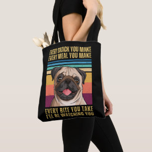 Bolsa Tote Pug Assistindo Snack e Refeição