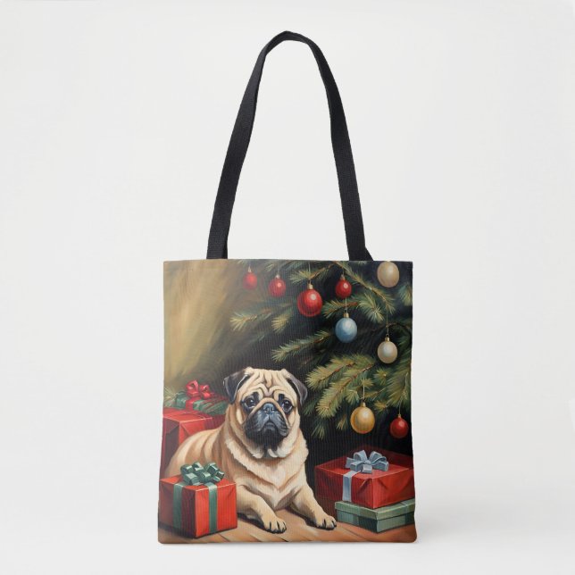 Bolsa Tote Pug celebra o Natal (Frente)
