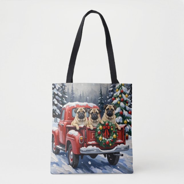 Bolsa Tote Pug Christmas Red Truck Holiday (Frente)