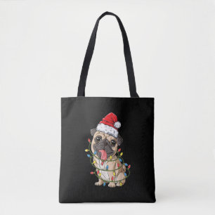 Bolsa Tote Pug Christmas Tree Lights Papais noeis Cachorros X