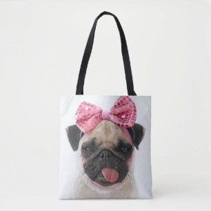 Bolsa Tote Pug com Arco rosa