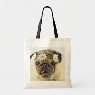 Bolsa Tote Pug com Daisy Crown