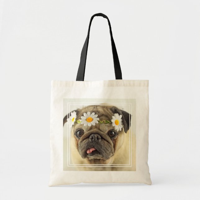 Bolsa Tote Pug com Daisy Crown (Frente)