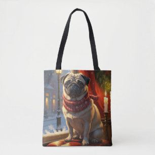 Bolsa Tote Pug com Férias das Luzes de Natal