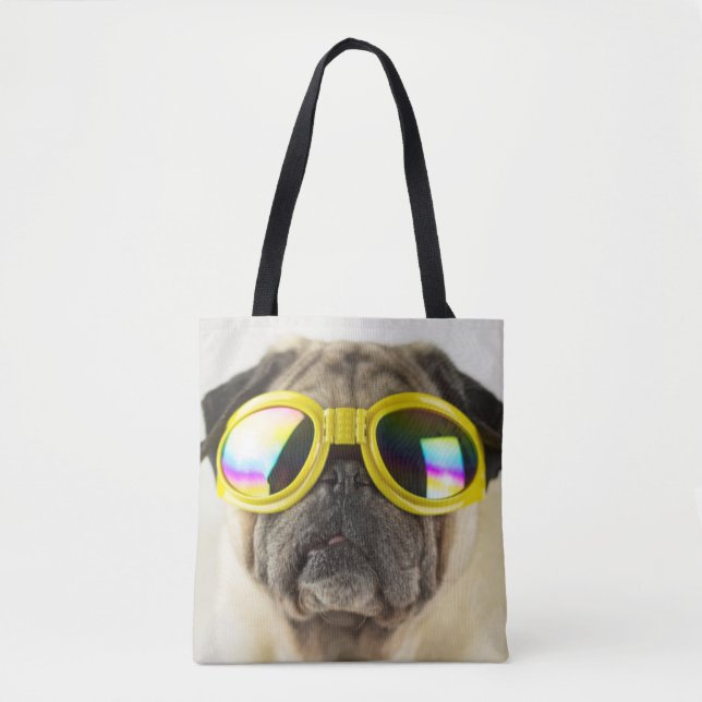 Bolsa Tote Pug com óculos (Frente)