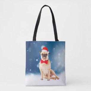Bolsa Tote Pug com Papai Noel de Natal