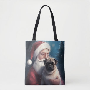 Bolsa Tote Pug Com Papai Noel Natal Festivo