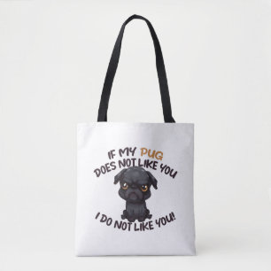 Bolsa Tote Pug com raiva (preto) - Design exclusivo